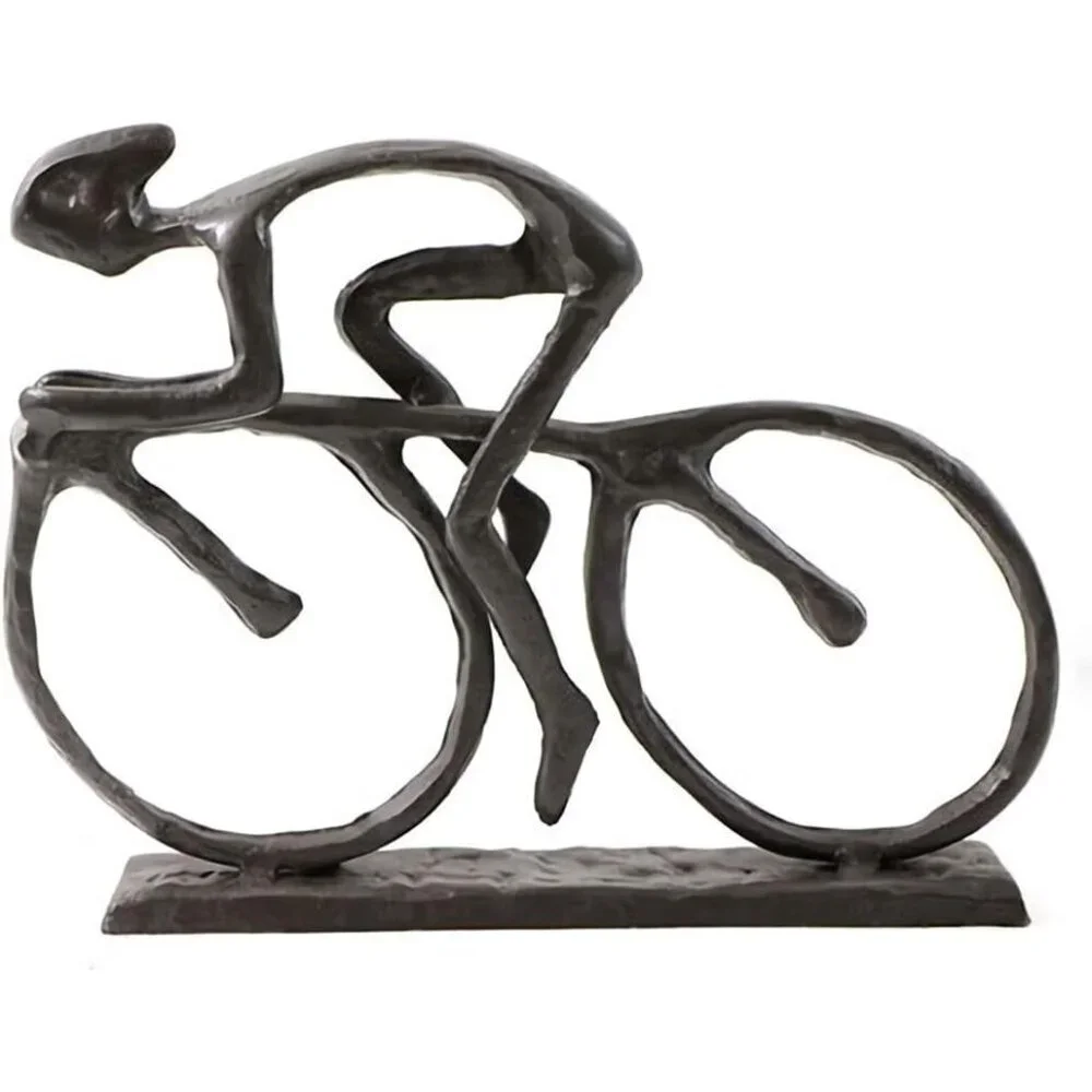 Cast Iron Art Sculpture Home Decoration Statue The Bicycle Enthusiast Figurine
